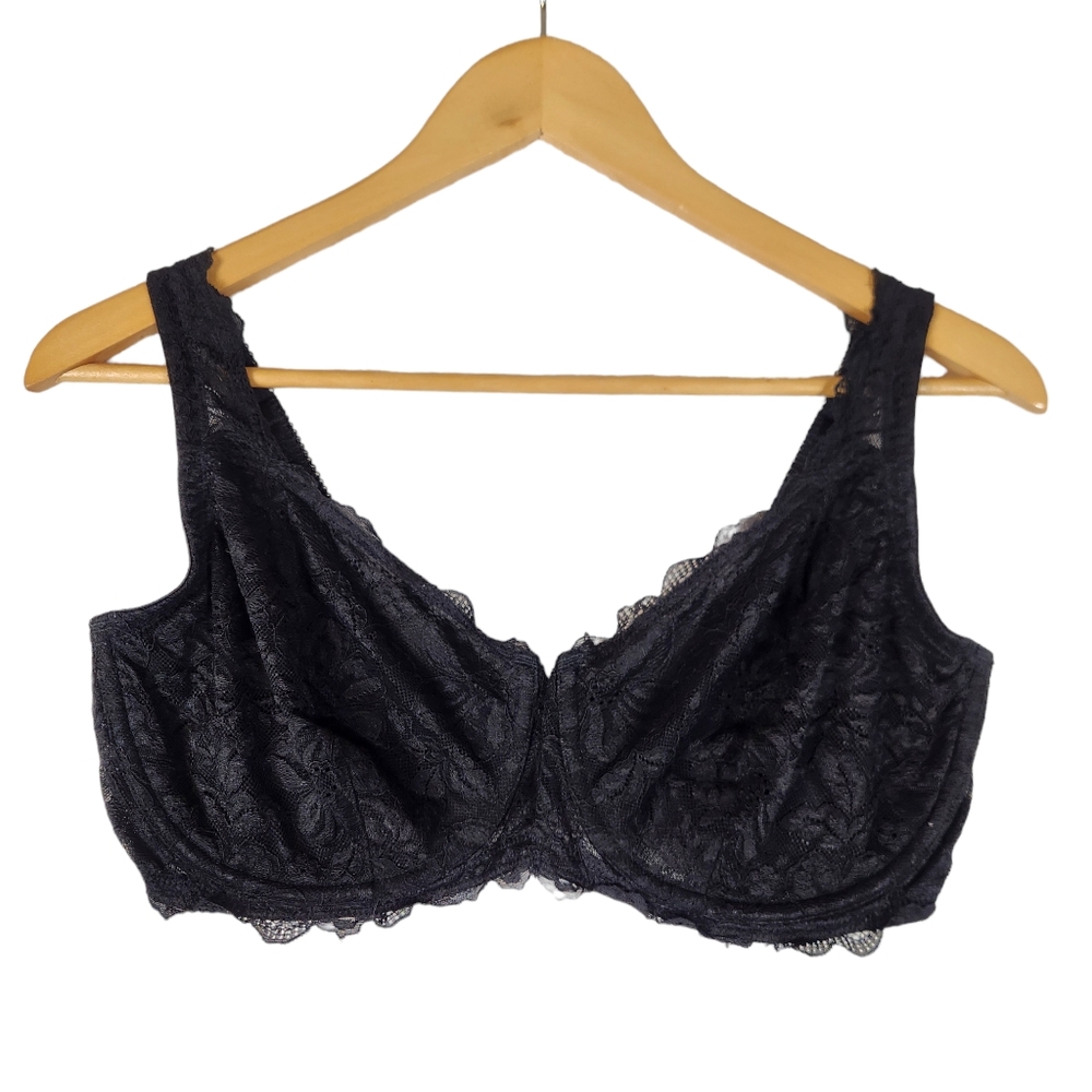 Olga Bra Size 40DD Black Floral Lace Underwire Unlined‎